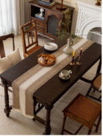 Tassel Macrame decor Hollow out Table runner- T Farmhouse Style Natural Burlap Boho Table Runner Modern Farmhouse Decor Rustic Woven Cotton Crochet Lace for Bohemian RusticBridal Shower Wedding Dinner - Image 2