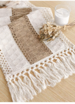 Tassel Macrame decor Hollow out Table runner- T Farmhouse Style Natural Burlap Boho Table Runner Modern Farmhouse Decor Rustic Woven Cotton Crochet Lace for Bohemian RusticBridal Shower Wedding Dinner - Image 6