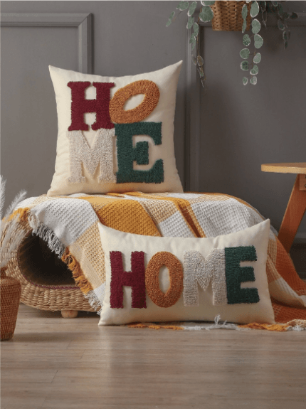 letter embroidered cushion cover with filler