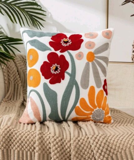 floral embroidered fiber cushion cover