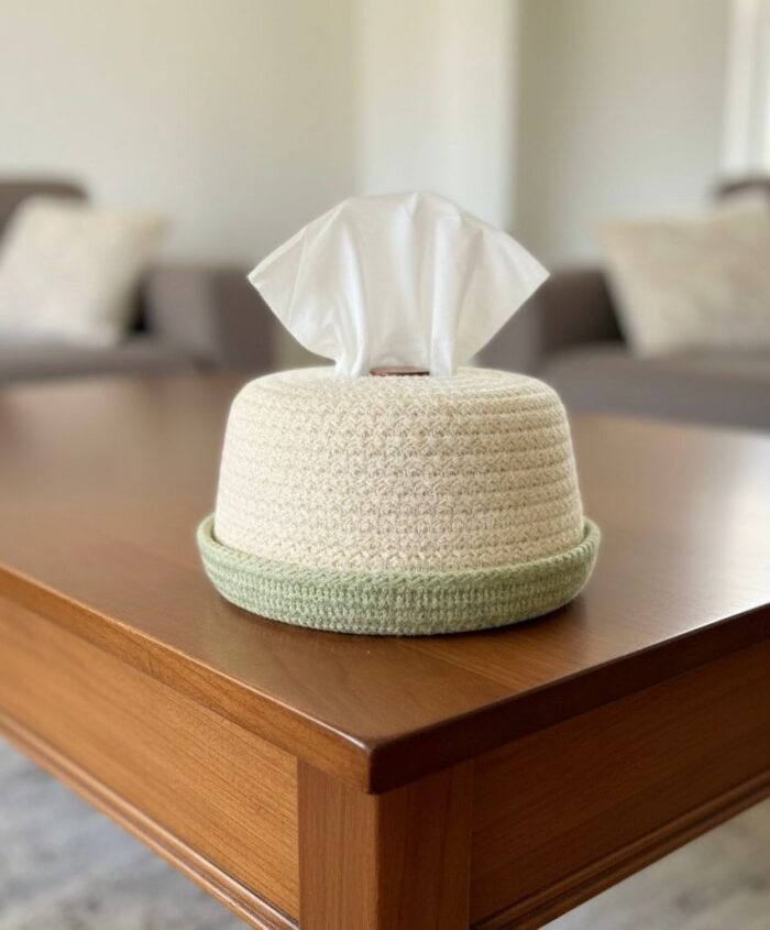 Round jute and cotton rope tissue box - Image 1