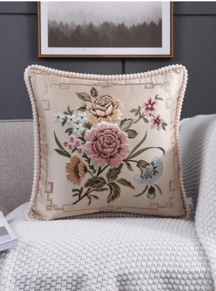 floral embroidered cushion cover