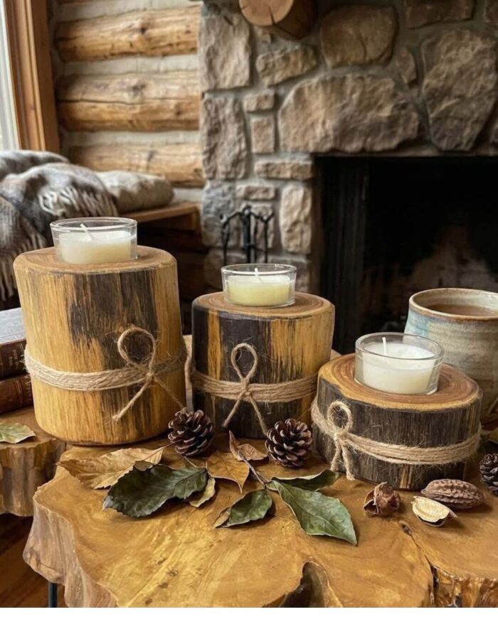 Set of three Wood Tea Light Candle Holders Wooden Votive Candle Holders Candle Tray for Rustic Centerpieces for Dining Table - Image 1