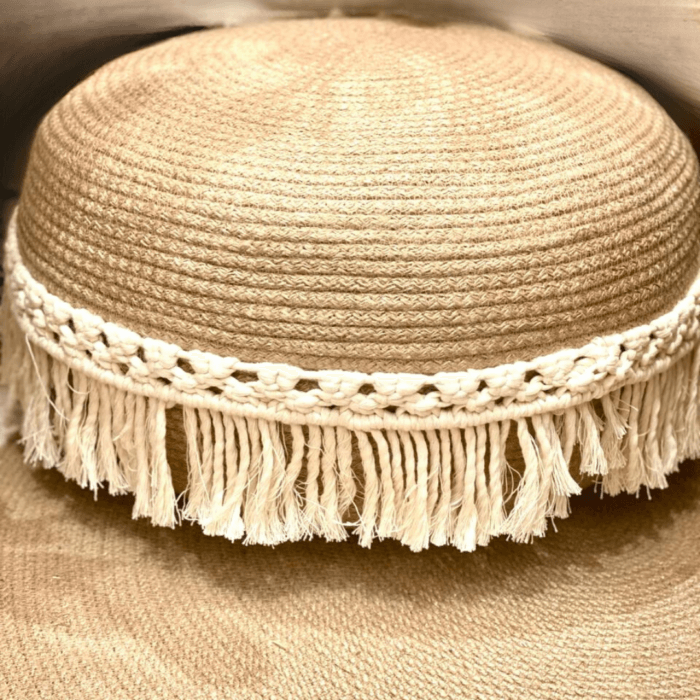 jute pouf with macrame