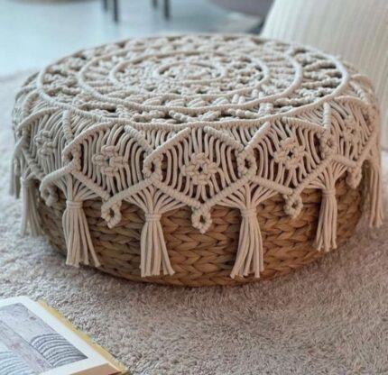 halfa pouf with macrame cover