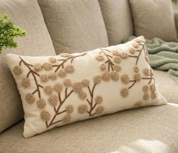 boho throw pillow covers for bed punch needle cushion decorative embroidered couch cushion cute throw floral cushion - Image 1