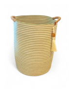 Handwoven Cotton Rope and Jute Storage Basket with Striped Design Olive and offwhite– Multi-Purpose Decorative Organizer for Plants, Laundry, Toys, and Home Décor – Durable, Eco-Friendly, and Foldable with Easy-Carry Handles - Image 4