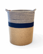 Handwoven Cotton Rope and Jute Storage Basket with Striped Design black and white – Multi-Purpose Decorative Organizer for Plants, Laundry, Toys, and Home Décor – Durable, Eco-Friendly, and Foldable with Easy-Carry Handles - Image 2