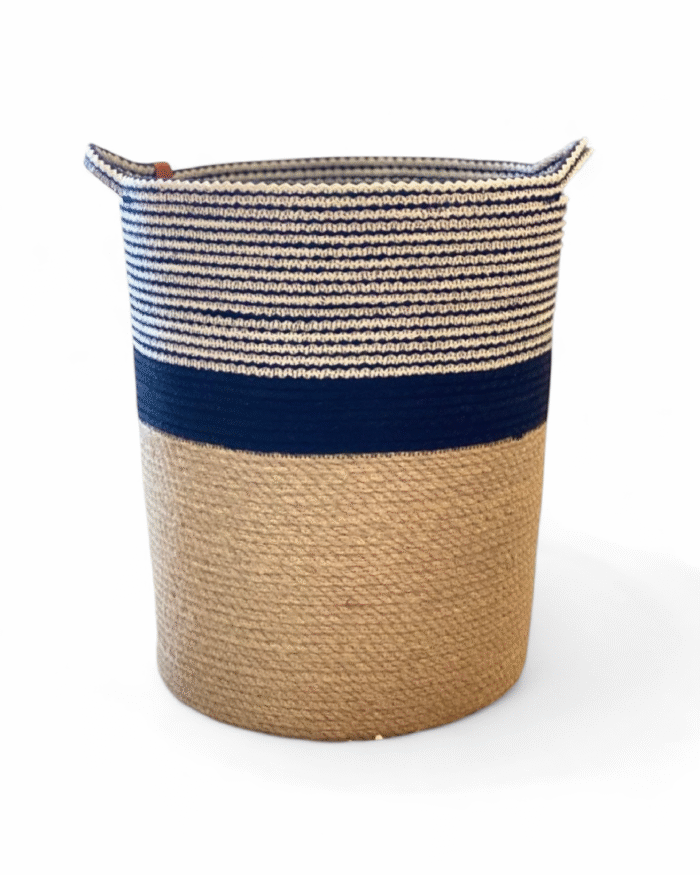 Handwoven Cotton Rope and Jute Storage Basket with Striped Design black and white – Multi-Purpose Decorative Organizer for Plants, Laundry, Toys, and Home Décor – Durable, Eco-Friendly, and Foldable with Easy-Carry Handles - Image 2