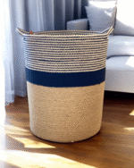 Handwoven Cotton Rope and Jute Storage Basket with Striped Design black and white – Multi-Purpose Decorative Organizer for Plants, Laundry, Toys, and Home Décor – Durable, Eco-Friendly, and Foldable with Easy-Carry Handles - Image 3