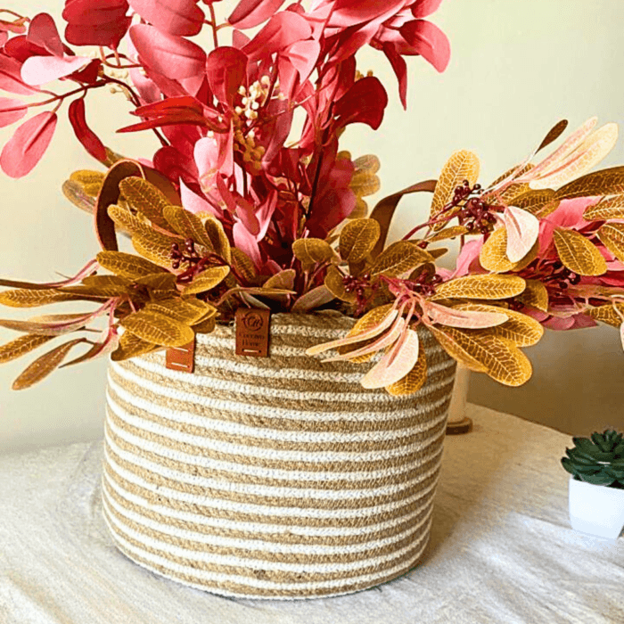 jute basket with leather handles