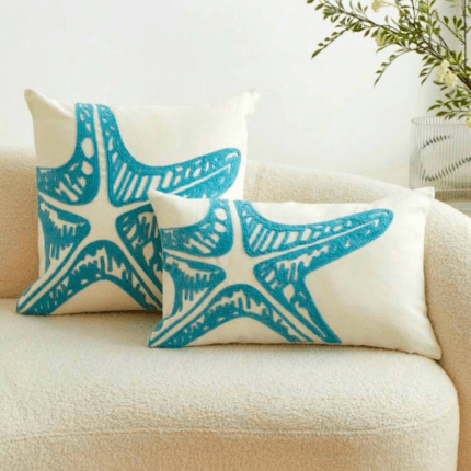 ocean themed embroidered cushion