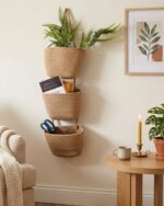 3-tier wall hanging basket woven cotton rope- Over the Door Hanging Basket Wall Mount Storage Organiser Bag Cotton Rope Woven Solution with Hook Decorative Baskets for Bedroom Living Room Bathroom Nursery - Image 3