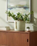 Handwoven Cotton Rope and Jute Storage Basket with Striped Design Olive and offwhite– Multi-Purpose Decorative Organizer for Plants, Laundry, Toys, and Home Décor – Durable, Eco-Friendly, and Foldable with Easy-Carry Handles - Image 2