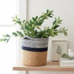 Handwoven Cotton Rope and Jute Storage Basket with Striped Design black and white – Multi-Purpose Decorative Organizer for Plants, Laundry, Toys, and Home Décor – Durable, Eco-Friendly, and Foldable with Easy-Carry Handles