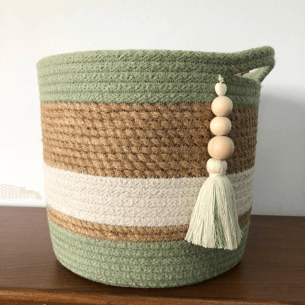 jute and olive color basket