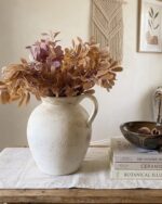 Rustic pottery vase Farmhouse decoration beige pitcher vase with handle vintage flower vases - Image 3