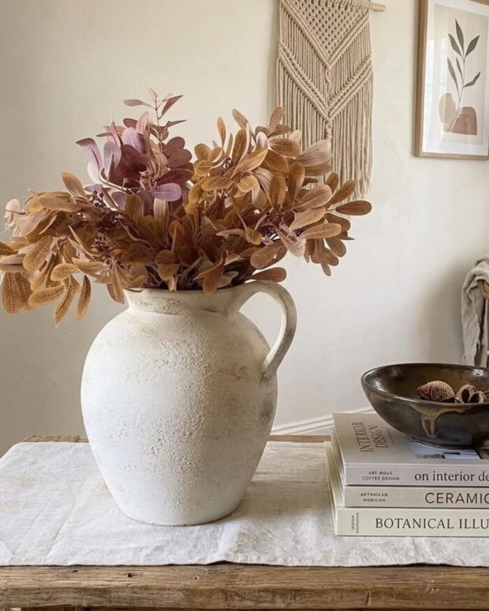 Rustic pottery vase Farmhouse decoration beige pitcher vase with handle vintage flower vases - Image 3