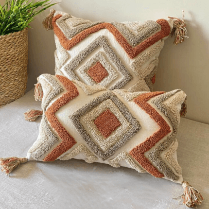 geometric pattern tufted multicolor cushion