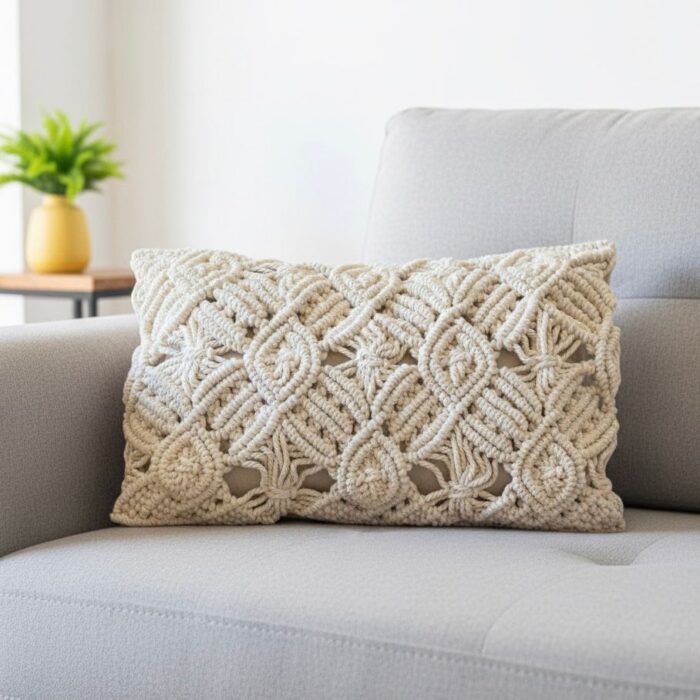 Classic Rectangular Macramé cushion with filler suitable for bedrooms ,sofa ,living rooms - Image 1