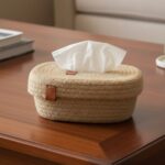 Rectangular tissue box from knitted jute-Hand-woven Tissue Box Family Living Room Kitchen Napkin Storage Tissue Box