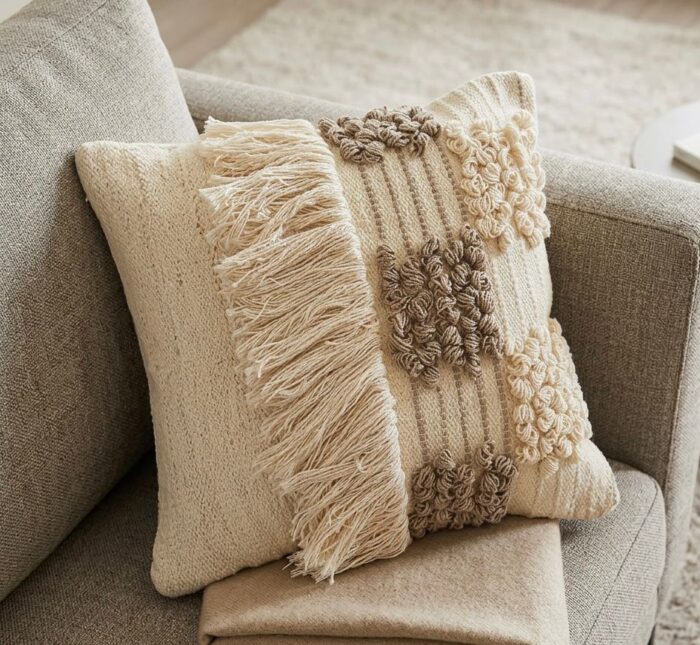 Hand made kilim Wool Cushion 40 x 50 Off White And Cafe tufted cushion - Image 2