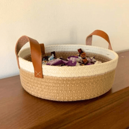 storage basket with leather handles