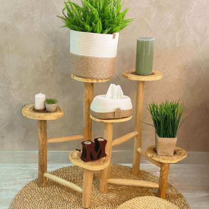 rustic wooden plant shelf