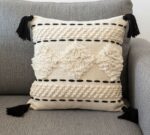 Black and White cotton Boho tufted kilim cushion Tufted Boho  Soft and Fine White Diamond Tufting, Black,Cream and Beige Cotton Line Weave, Exquisite Hand-Made Tassels, for Couch/Sofa/Bed/Living Room/Bedroom