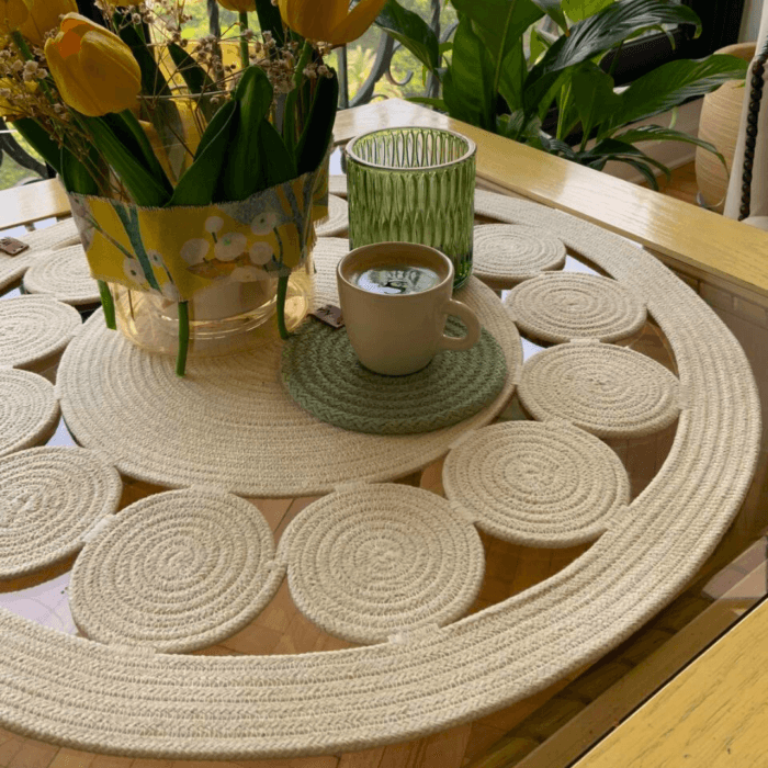ramadan table styling with printed placemats and cotton rope runners