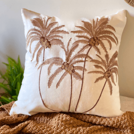 coconut tree embroidered cushion