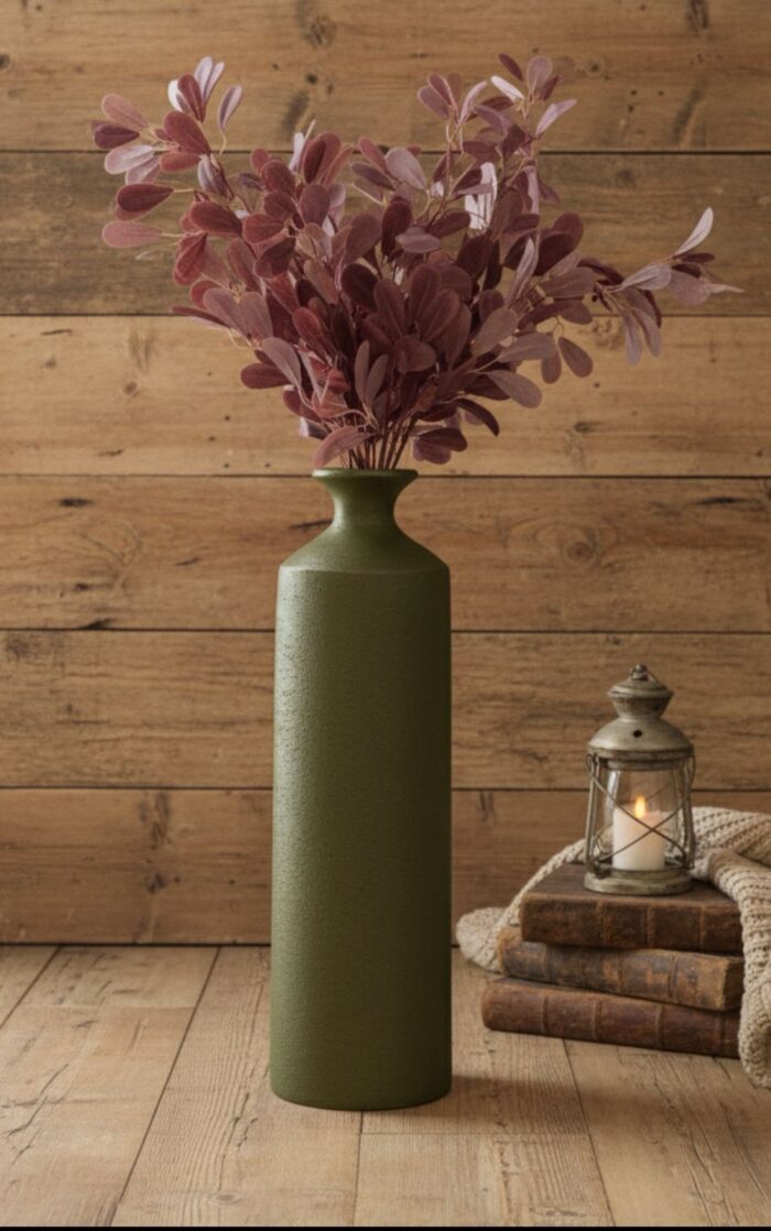 Olive metallic pottery Charcoal Gray Elegance Tall Vase - Image 1