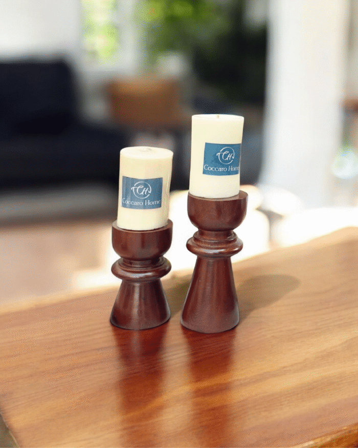 wooden candle stands set