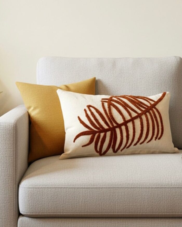 Canvas leaf Embroidery Cushion with filler for Living Room, Bedroom, Decorative Pillow Covers for Couch, Sofa, Chair - Image 1