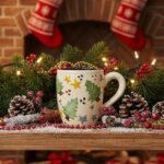 Handcrafted Ceramic Coffee Mug – Colorful Christmas Twinkles Stars  Pattern with Rustic Hand-Painted Design –   Cup with Ergonomic Handle Unique Artisan Gift for Holiday and Everyday Use