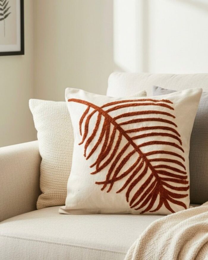 Canvas leaf Embroidery Cushion with filler for Living Room, Bedroom, Decorative Pillow Covers for Couch, Sofa, Chair - Image 2