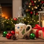 Handcrafted Ceramic Coffee Mug – Colorful Christmas Festive  Pattern with Rustic Hand-Painted Design –   Cup with Ergonomic Handle Unique Artisan Gift for Holiday and Everyday Use