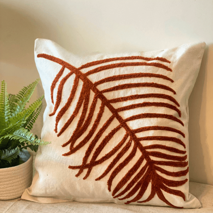 Canvas leaf Embroidery Cushion with filler for Living Room, Bedroom, Decorative Pillow Covers for Couch, Sofa, Chair - Image 4
