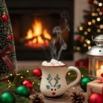 Handcrafted Ceramic Coffee Mug – Colorful Christmas Blue Reindeer Pattern with Rustic Hand-Painted Design –   Cup with Ergonomic Handle Unique Artisan Gift for Holiday and Everyday Use