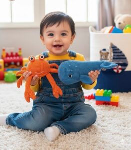 Bear on the Ship Ocean Friends Crochet Duo – Crab Plush Toy - Soft Knit Stuffed Ocean Animal for Kids - Eco-Friendly and Safe for All Ages - Perfect for Playrooms and Gifting - Image 3