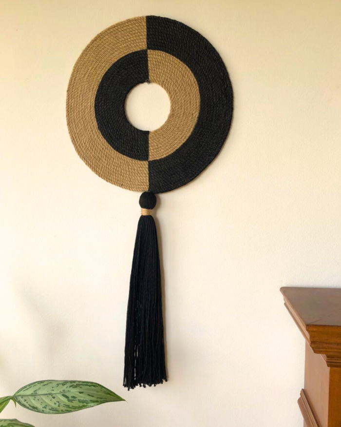 geometric jute and cotton wall decoration