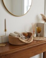 Organizer and Storage Handmade Decorative Woven Jute Tray Basket with Wooden Bead Garland – Rectangular Rope Organizer for Entryway Console Table or Vanity – Rustic Boho Decor Storage Bin for Candles Diffusers or Keys – Natural Eco-Friendly Home Accent - Image 3