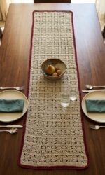 Vintage Handmade Crochet Table Runner with four Pcs  small Granny Squares - Image 5