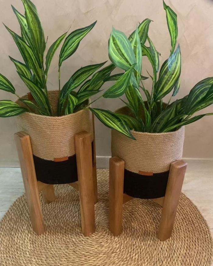 modern wooden plant stand with square legs