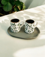 Pottery leaves mugs and tray