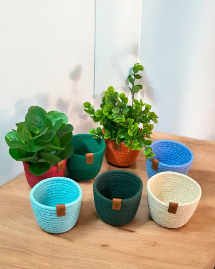 Handcrafted Crochet Cotton Pot and Organizer Basket – Stylish Multipurpose Container for Succulents Small Plants Keys or Office Supplies - Image 7