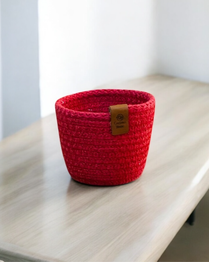 Handcrafted Crochet Cotton Pot and Organizer Basket – Stylish Multipurpose Container for Succulents Small Plants Keys or Office Supplies - Image 3