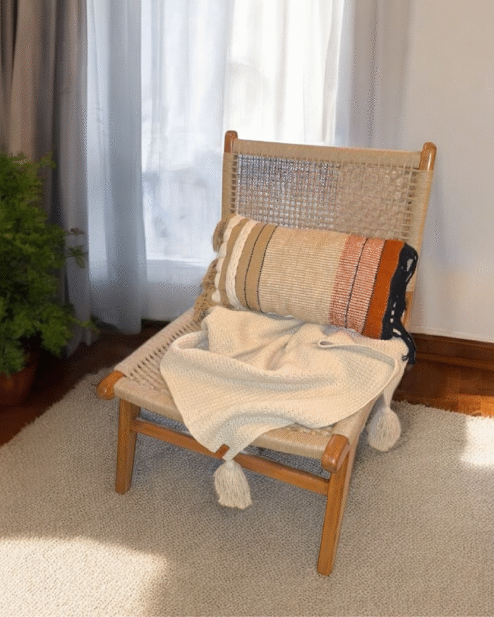 Handcrafted Nordic Lounge Chair – Woven Rope Seat & Backrest | Solid Wood Frame - Image 3