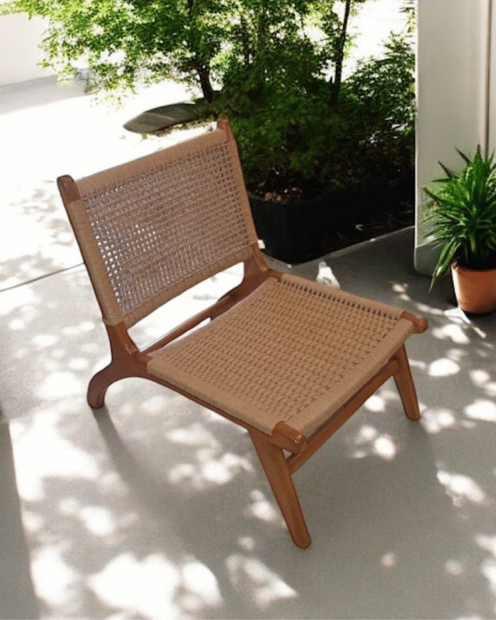 Handcrafted Nordic Lounge Chair – Woven Rope Seat & Backrest | Solid Wood Frame - Image 10