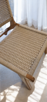 Handcrafted Nordic Lounge Chair – Woven Rope Seat & Backrest | Solid Wood Frame - Image 7
